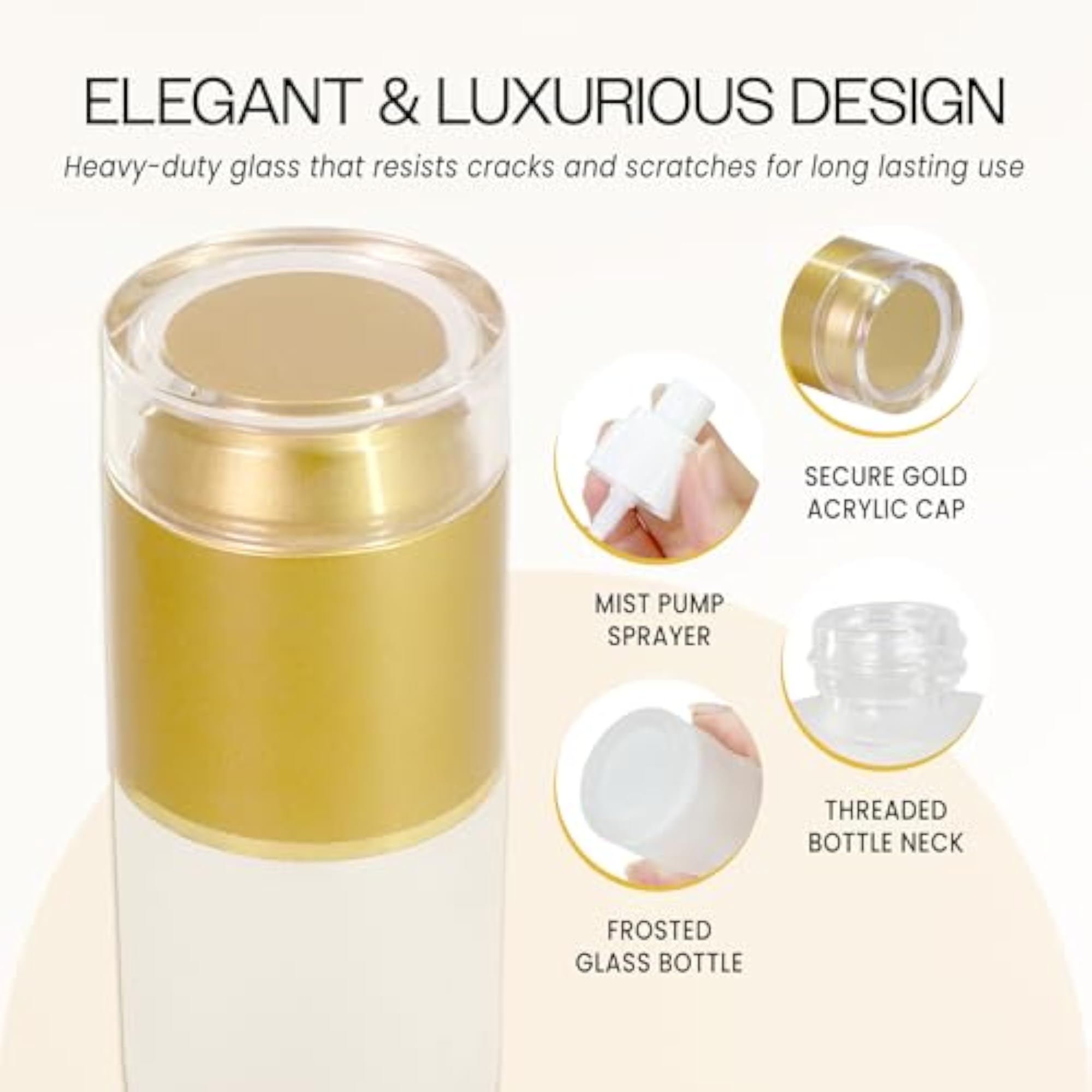 Refillable Gold Frosted Glass Spray Bottle, Fine Mist